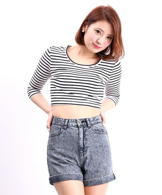 WEGO/デニムハイウエストショーツ