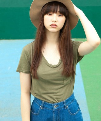 WEGO/リネンモダールVネックTシャツ