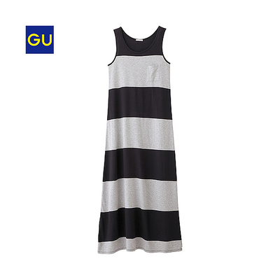 （GU）ボーダーマキシワンピース（ノースリーブ） 