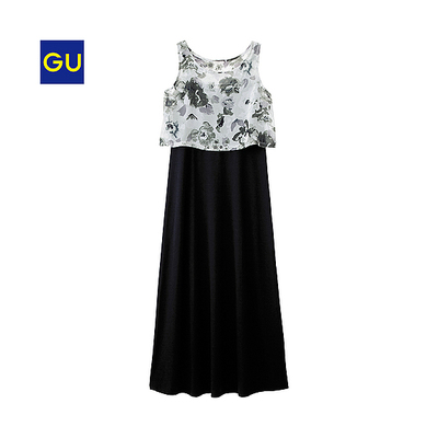 （GU）レイヤードマキシワンピース（プリント・ノースリーブ）