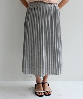 ●NUSY ミモレ丈のカットソープリーツスカート<杢グレイ>