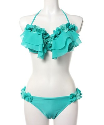 フワワーコサージュ 無地フリルワイヤービキニ 水着