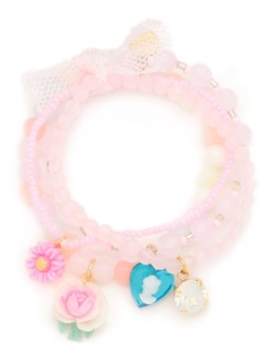 ミルキーミックスビーズとvintageカボションの重ねづけブレスレット