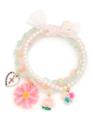 vintageピンクデイジーとパールの重ねづけブレスレット