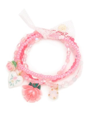 vintageカボションとネオンピンクの重ねづけブレスレット