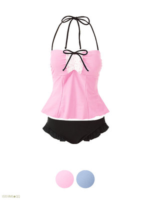 フロントレースフリルペプラムホルタービキニ2点セット