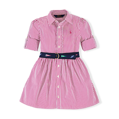 ストライプド コットン シャツドレス