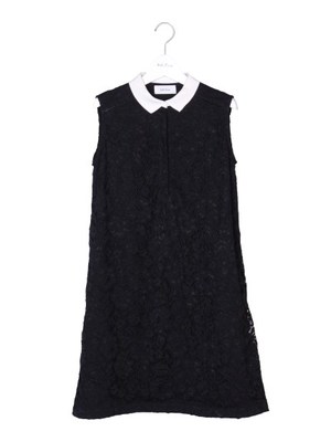 布帛衿付レースワンピース