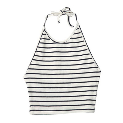 ボーダーホルターネッククロップドトップス