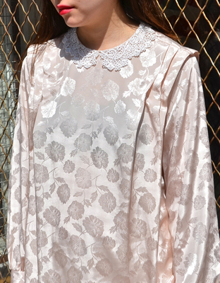 Floral shadow print blouse with crochet lace collar