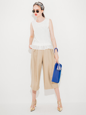 タックデザインクロップドワイドパンツ