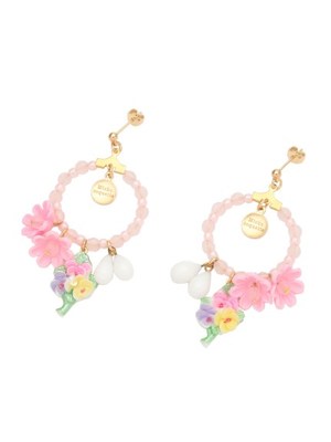 vintage cabochon&flowerフープピアス