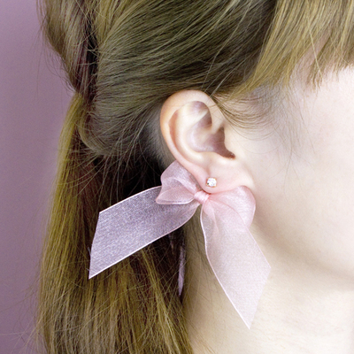シフォンリボンキャッチピアス