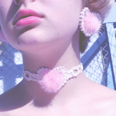 レース編み ハートのfluffyチョーカー Romantic Pink × Pink