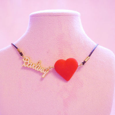 Darling♡vintageフロッキーハートのレザーチョーカーBLACK