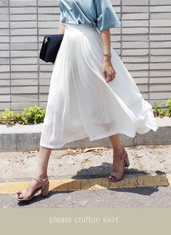 ウエストゴムシフォンプリーツミモレスカート・全4色