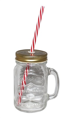 ガラス製 ドリンクジャー 380ml ストロー付き ゴールド