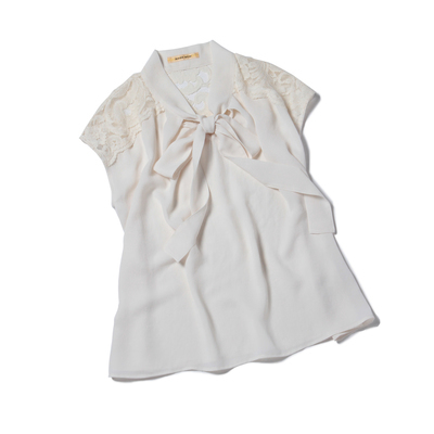 LBL-15202 LACE YOKE BOW-TIE BLOUSE