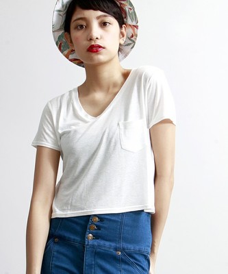 WEGO/リネンモダールVネックショートTシャツ