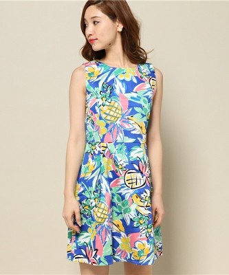 パイナップルイラストプフレアーワンピース