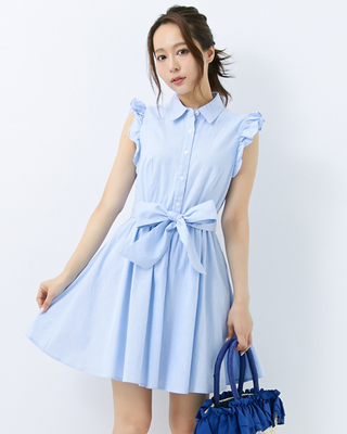 サッシュ付ヒッコリーストライプ／ワンピース