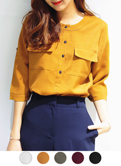 バストポケットプルオーバーブラウス
