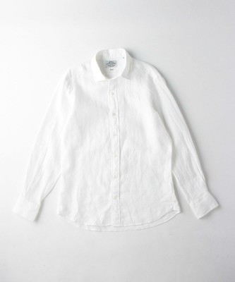 UAD ホワイト リネン ショート ワイドカラー シャツ