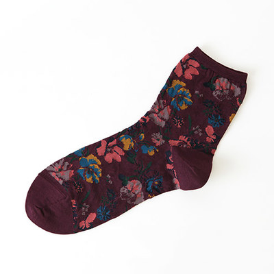 ガーゼ調ノスタルジック花柄ショートソックス