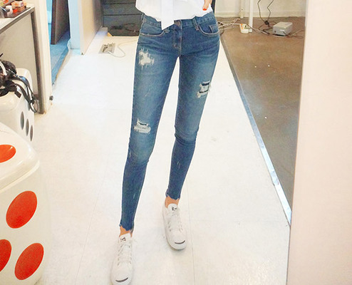クラッシュデニムスキニーパンツ 