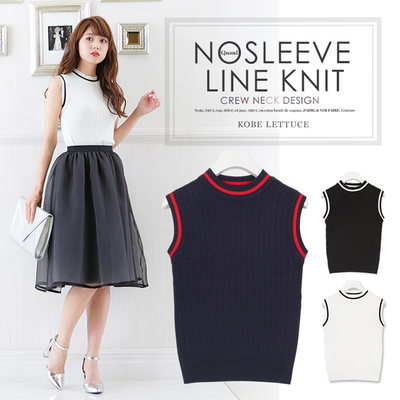 クルーネック×ノースリーブシンプルサマーニットトップス