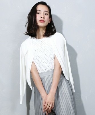 STUDIOUS バックシフォンクルーネックカーデ