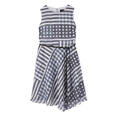 ぼかしチェックプリントフレアワンピース