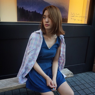 moussyデニムワンピ×avanlilyチェックシャツxブレス