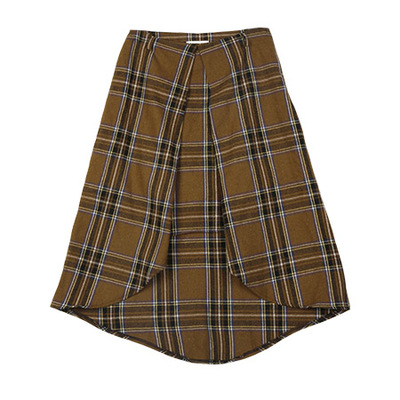  チェック柄ラウンドカッティングミモレ丈スカート