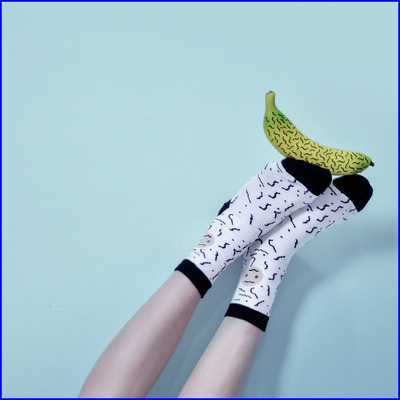 Sad face black line socks