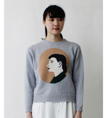 ラムアンゴラ　インターシャ　女性柄プルオーバー