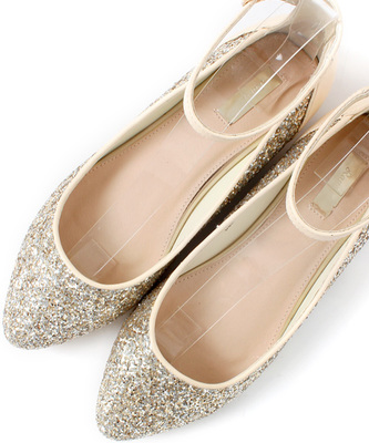 アンクルストラップグリッターフラッツ