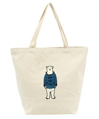 キャンバスクマ刺繍トート 大