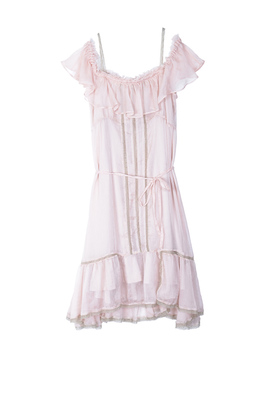 オフショルダーシフォン楊柳ドレス