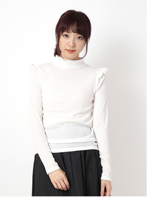 肩フリルリブタートルプルオーバー