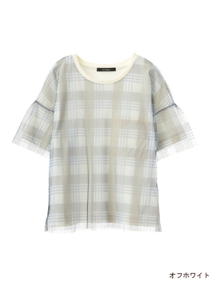 チェック柄チュール重ねプルオーバー