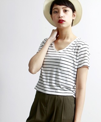 リネンモダールVネックショートTシャツ