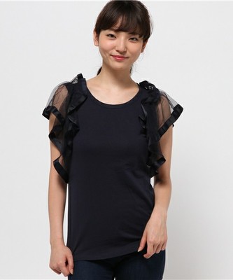 袖フリルチュールタンクトップ