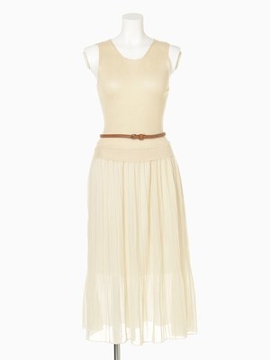 ニット切替ベルト付ワンピース