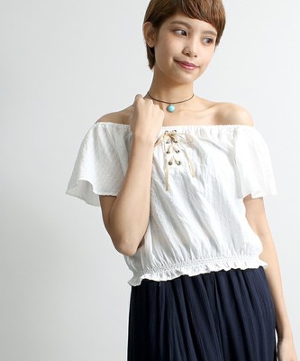 WEGO/レースアップオフショルブラウス