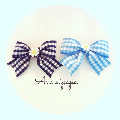 No. 392 チェックリボンヘアクリップ(2カラー)