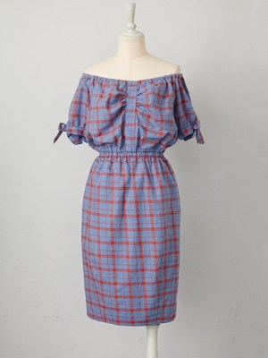 ネルチェックオフショルダーワンピ