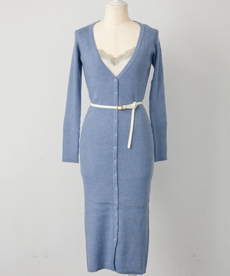 レイヤードリブニットワンピ