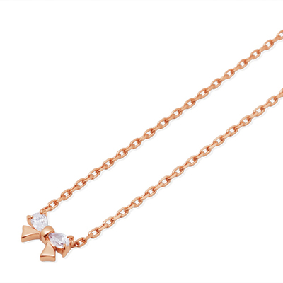 ホワイトキュービック ピンクゴールドコーティング リボン ネックレス