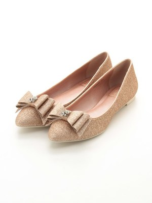 グリッターリボンフラットパンプス